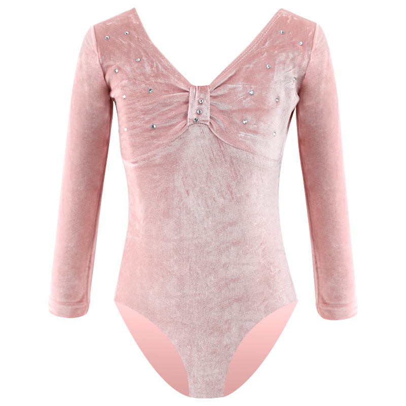 Set de dans pentru copii pentru repetiții, ansamlu velur cu mâneci lungi, pentru fete între 3–8 ani, țesătură poliester cu finisaj moale