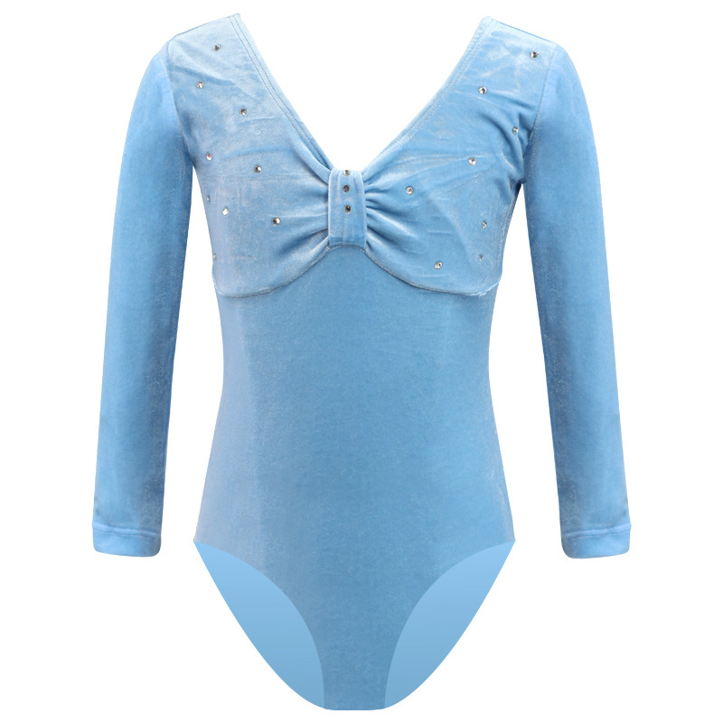 Set de dans pentru copii pentru repetiții, ansamlu velur cu mâneci lungi, pentru fete între 3–8 ani, țesătură poliester cu finisaj moale