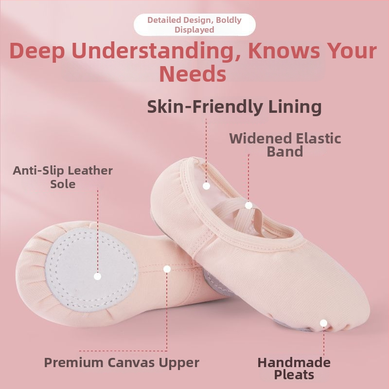 Dječje baletanke bez šnala za djevojčice - gornji dio od pamuka, potplat od kravlje kože, otporne na habanje