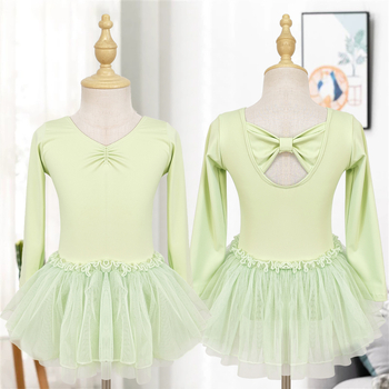 Kamengqi detské baletné cvičebné set: dlhý rukáv bodysuit s sieťovinou a tylovou sukňou, štýl princezná, 75% nylon, pre deti 3–8 rokov