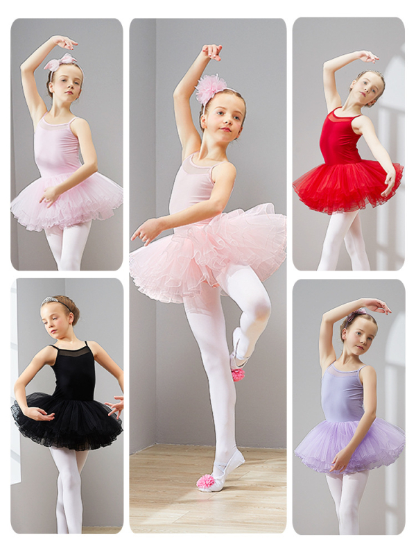 Dječja ljetna baletna haljina s pamukom-Lycra tkaninom, meka obrada, naramenice, za djecu 3–8 godina (100–140 cm)
