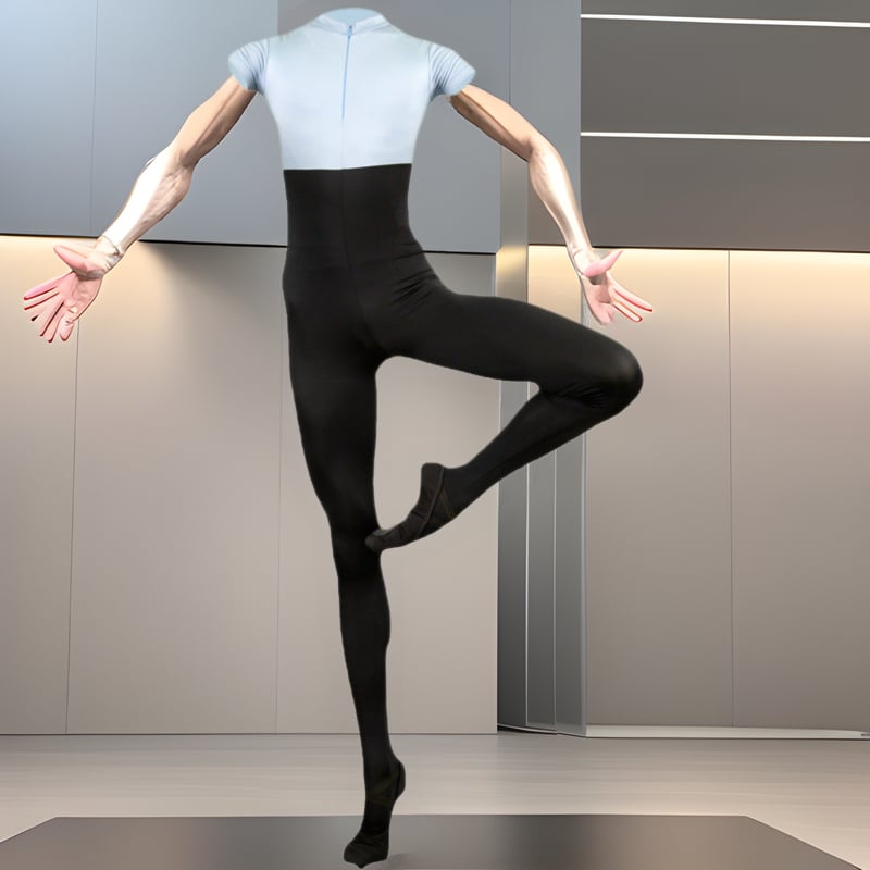 Set de îmbrăcăminte pentru balet masculin: leotard cu picioare acoperite, ciorapi și top de antrenament cu mâneci scurte pentru spectacole și antrenament. Material: amestec de nailon, 85% nailon. Potrivit pentru toate sezoanele, model monocrom