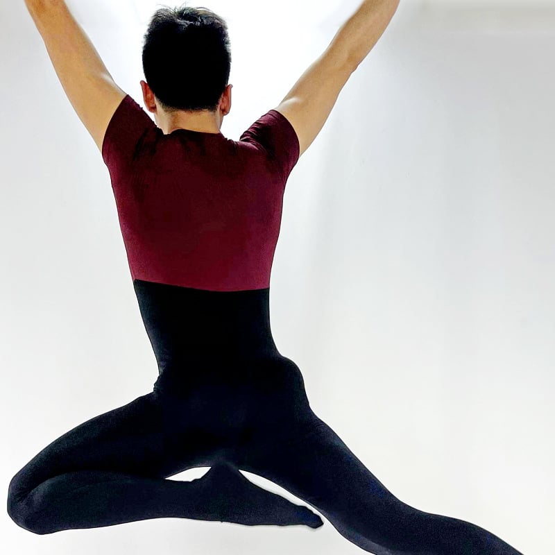 Set de îmbrăcăminte pentru balet masculin: leotard cu picioare acoperite, ciorapi și top de antrenament cu mâneci scurte pentru spectacole și antrenament. Material: amestec de nailon, 85% nailon. Potrivit pentru toate sezoanele, model monocrom