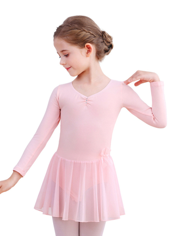 Dječje baletno odijelo za vježbanje s dugim rukavima, pamuk, mašna i tutu suknja, za uzrast 3–8 godina