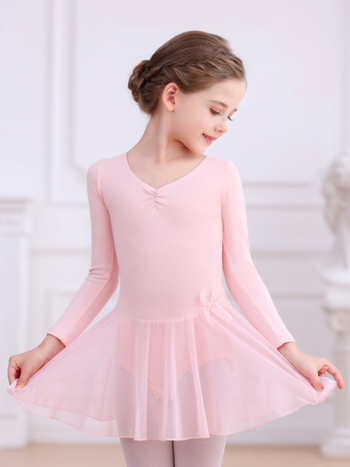 Dječje baletno odijelo za vježbanje s dugim rukavima, pamuk, mašna i tutu suknja, za uzrast 3–8 godina