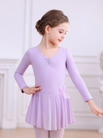 Dječje baletno odijelo za vježbanje s dugim rukavima, pamuk, mašna i tutu suknja, za uzrast 3–8 godina