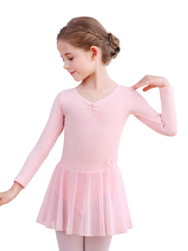 Dječje baletno odijelo za vježbanje s dugim rukavima, pamuk, mašna i tutu suknja, za uzrast 3–8 godina