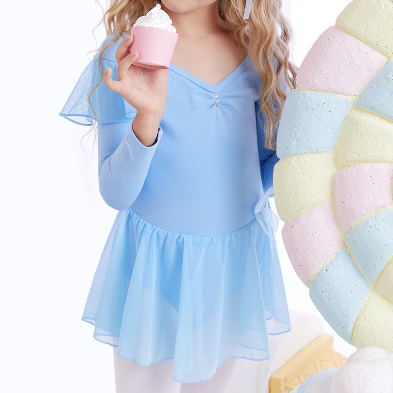 Dječje baletno odijelo za vježbanje s dugim rukavima, pamuk, mašna i tutu suknja, za uzrast 3–8 godina