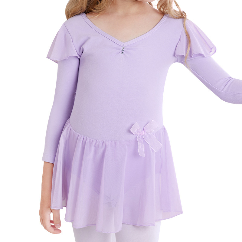 Dječje baletno odijelo za vježbanje s dugim rukavima, pamuk, mašna i tutu suknja, za uzrast 3–8 godina