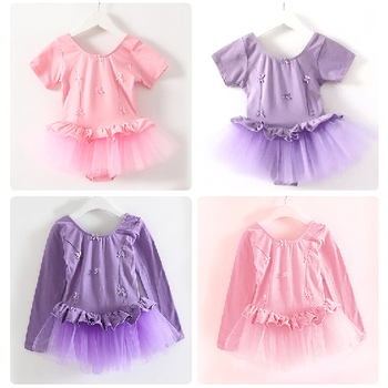 Gyerek balett ruha hálós hosszú ujjú edzőruha, hercegnő stílus, 95% pamut, 3–8 éveseknek