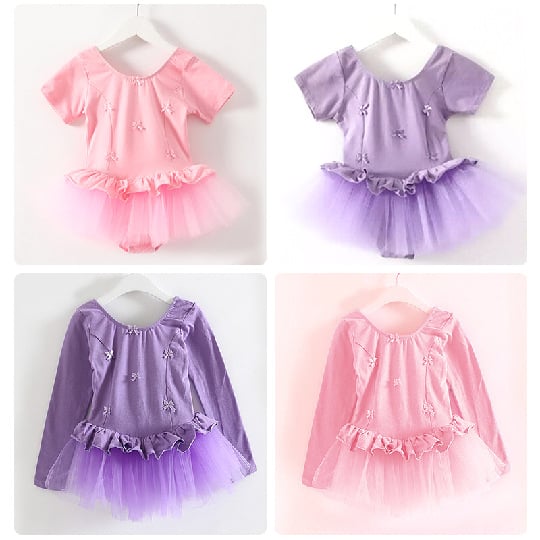 Gyerek balett ruha hálós hosszú ujjú edzőruha, hercegnő stílus, 95% pamut, 3–8 éveseknek