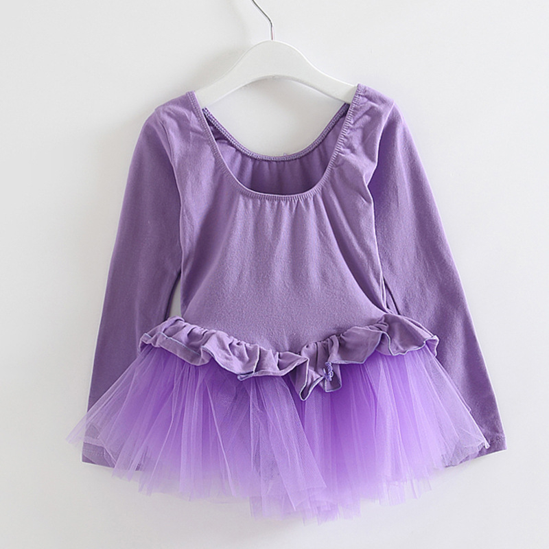 Gyerek balett ruha hálós hosszú ujjú edzőruha, hercegnő stílus, 95% pamut, 3–8 éveseknek