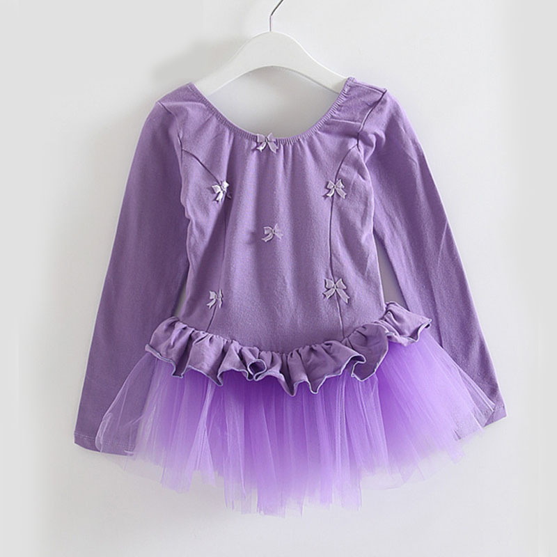 Gyerek balett ruha hálós hosszú ujjú edzőruha, hercegnő stílus, 95% pamut, 3–8 éveseknek