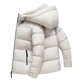 Pánska bunda s kapucňou z husieho peria, obsah peria 86–90%, výplň 157 g, odolná voči chladu -20 °C až -5 °C