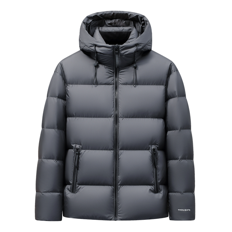 Pánska bunda s kapucňou z husieho peria, obsah peria 86–90%, výplň 157 g, odolná voči chladu -20 °C až -5 °C