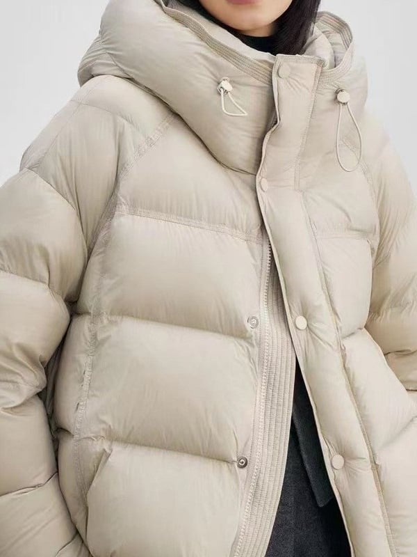 Jachetă de iarnă pentru femei, cu glugă, lungime scurtă, puf de rață 81–85%, umplură 101–200 g, material poliester