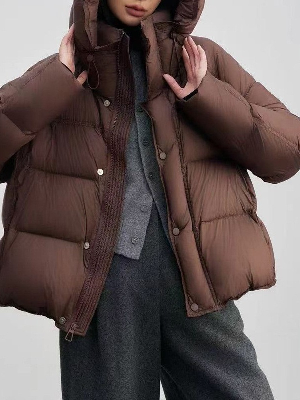 Jachetă de iarnă pentru femei, cu glugă, lungime scurtă, puf de rață 81–85%, umplură 101–200 g, material poliester