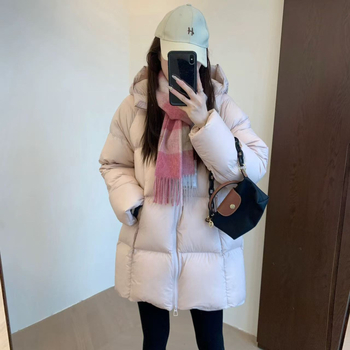 Me13 Puffer jakna s downom od bijele patke, kapuljača, srednje duljine, za žene