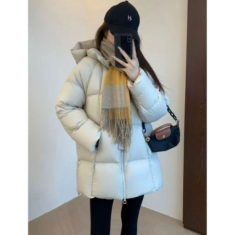 Me13 Puffer jakna s downom od bijele patke, kapuljača, srednje duljine, za žene