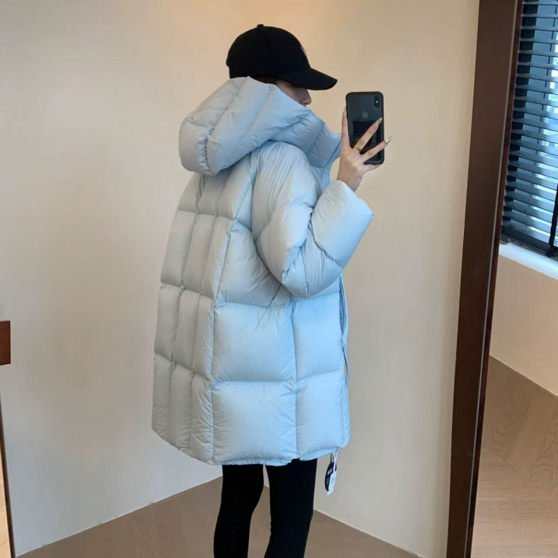 Me13 Puffer jakna s downom od bijele patke, kapuljača, srednje duljine, za žene
