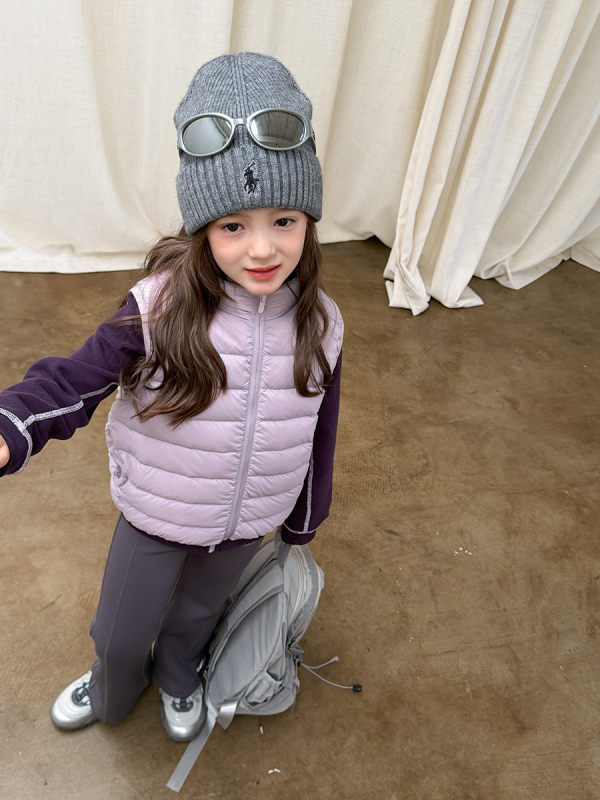 Vesta de copii cu glugă din puf de rață alb, unisex, 86–90% puf de rață alb, exterior din nylon, căptușeală poliester, stil coreean, iarnă 2025