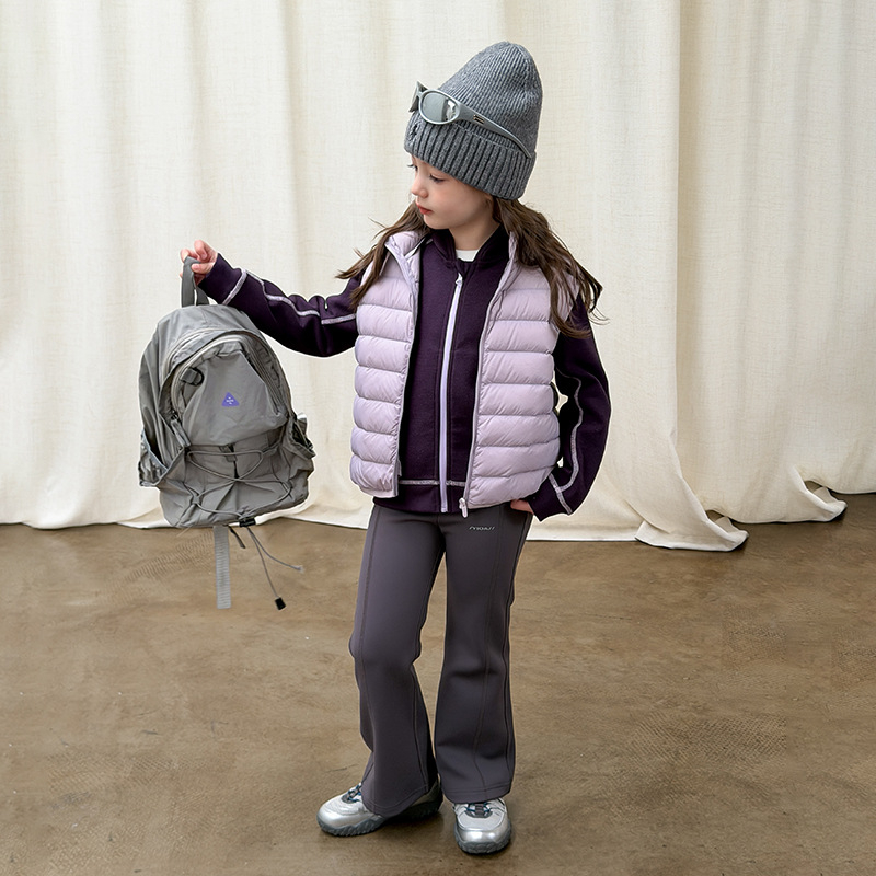 Vesta de copii cu glugă din puf de rață alb, unisex, 86–90% puf de rață alb, exterior din nylon, căptușeală poliester, stil coreean, iarnă 2025