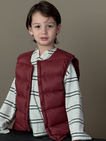 Vestă pentru copii, stil coreean, cu puf de rață 86–90%, exterior și căptușeală din nylon, fără glugă, fără mâneci, croială scurtă, pentru iarnă și toamnă