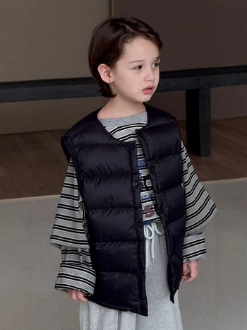 Vestă pentru copii, stil coreean, cu puf de rață 86–90%, exterior și căptușeală din nylon, fără glugă, fără mâneci, croială scurtă, pentru iarnă și toamnă