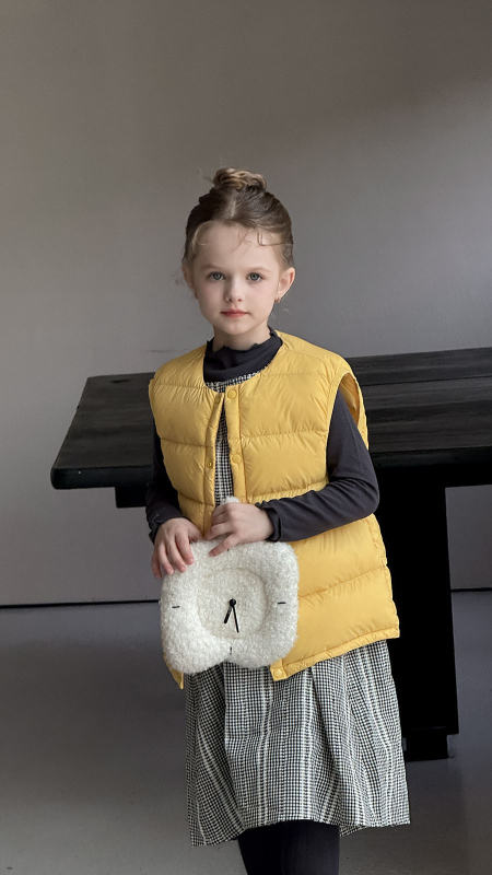 Vestă pentru copii, stil coreean, cu puf de rață 86–90%, exterior și căptușeală din nylon, fără glugă, fără mâneci, croială scurtă, pentru iarnă și toamnă