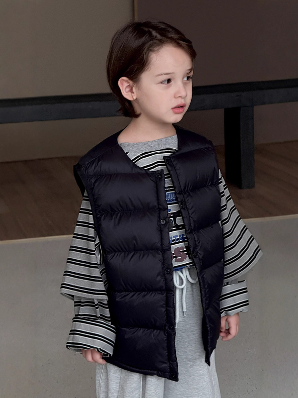 Vestă pentru copii, stil coreean, cu puf de rață 86–90%, exterior și căptușeală din nylon, fără glugă, fără mâneci, croială scurtă, pentru iarnă și toamnă