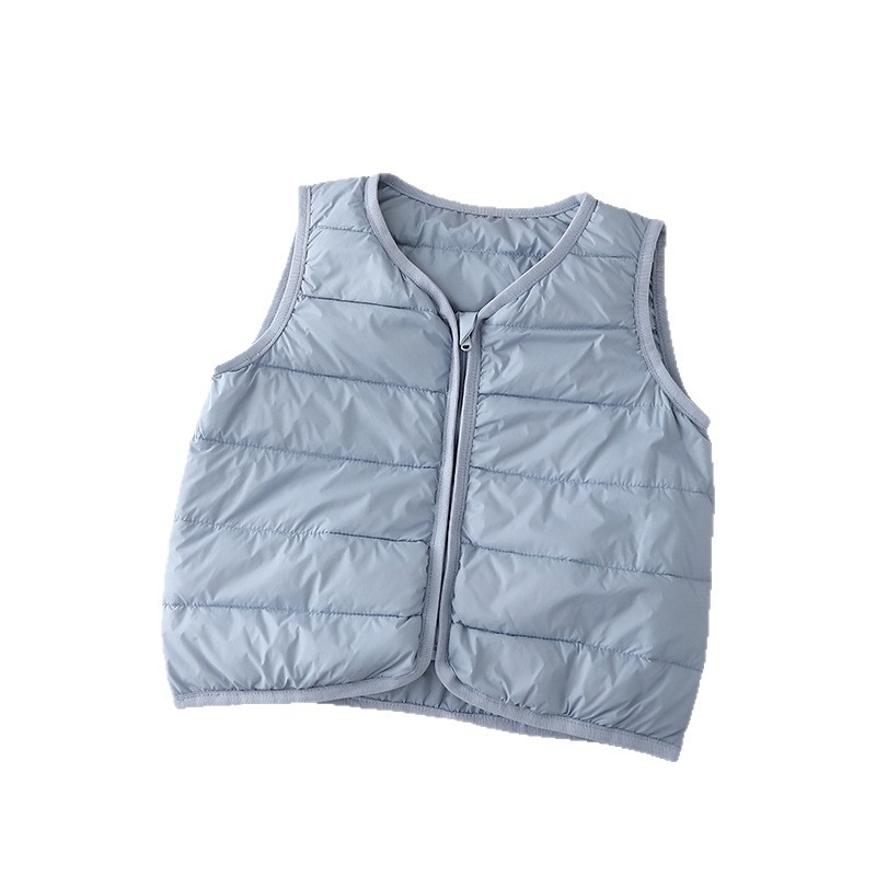 Vestă pentru copii din puf pentru iarnă, unisex, umplutură din puf de rață 86–90%, căptușeală poliester, fermoar, lungime medie, fără glugă, potrivită pentru copii 1–3 ani