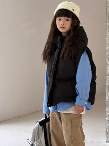 Vesta pentru copii din puf, stil coreean, groasă, cu glugă, umplutură din puf de rață 86-90%, căptușeală din nailon, pentru iarnă