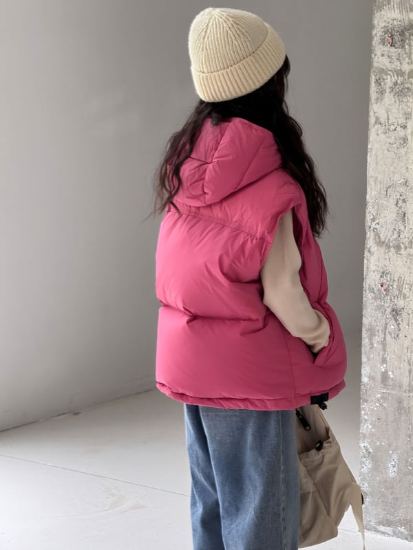 Vesta pentru copii din puf, stil coreean, groasă, cu glugă, umplutură din puf de rață 86-90%, căptușeală din nailon, pentru iarnă