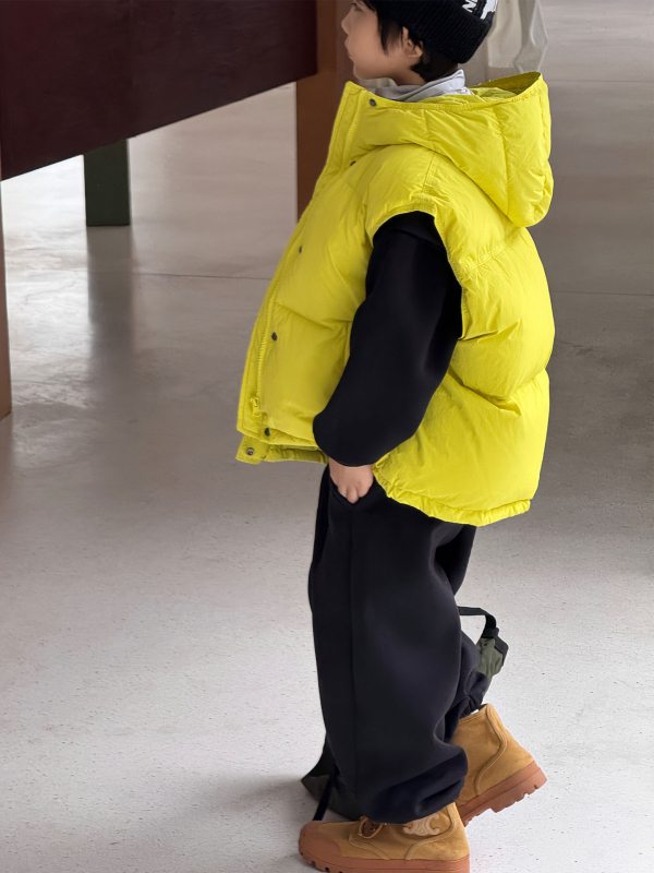 Vesta pentru copii din puf, stil coreean, groasă, cu glugă, umplutură din puf de rață 86-90%, căptușeală din nailon, pentru iarnă