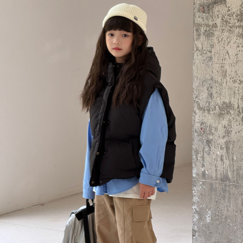 Vesta pentru copii din puf, stil coreean, groasă, cu glugă, umplutură din puf de rață 86-90%, căptușeală din nailon, pentru iarnă