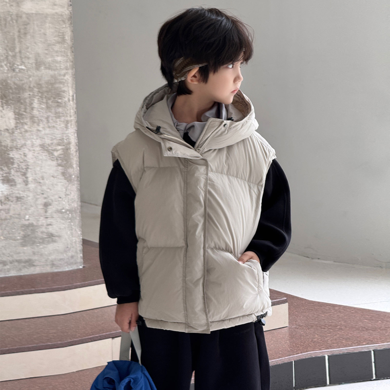 Vesta pentru copii din puf, stil coreean, groasă, cu glugă, umplutură din puf de rață 86-90%, căptușeală din nailon, pentru iarnă