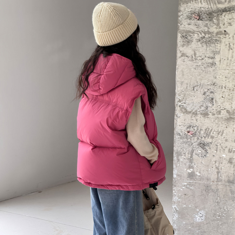 Vesta pentru copii din puf, stil coreean, groasă, cu glugă, umplutură din puf de rață 86-90%, căptușeală din nailon, pentru iarnă
