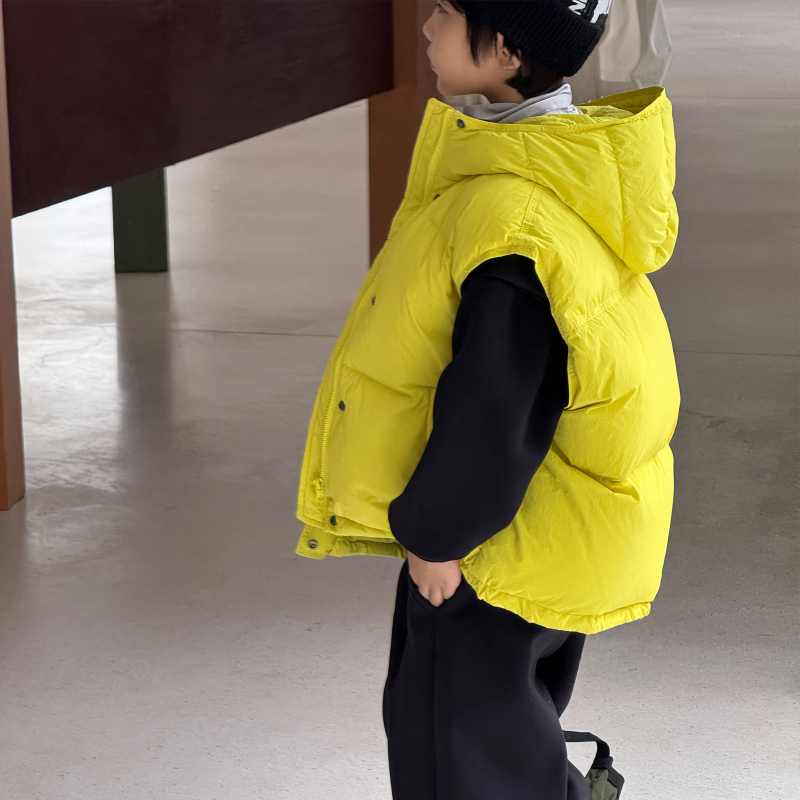 Vesta pentru copii din puf, stil coreean, groasă, cu glugă, umplutură din puf de rață 86-90%, căptușeală din nailon, pentru iarnă