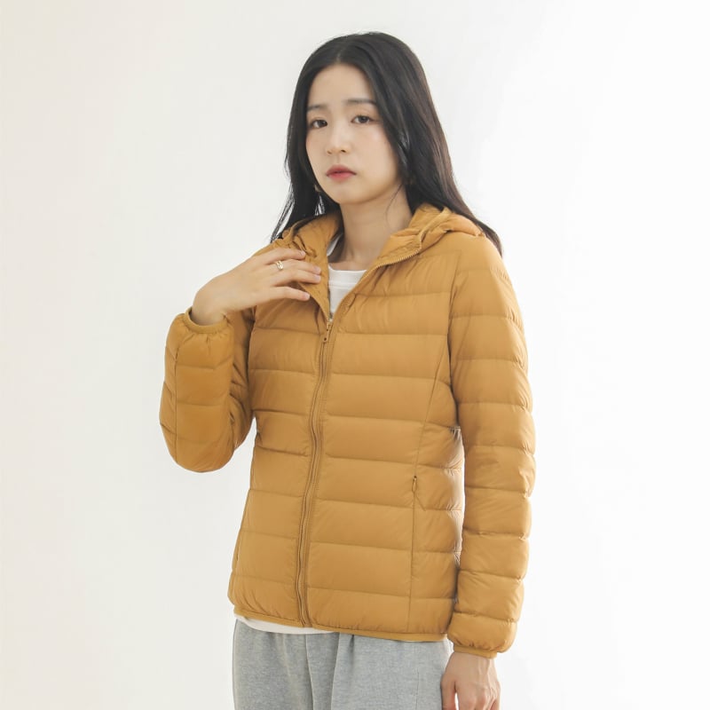 Ženska kapuljačom nylon jakna s punjenjem od bijelog patka, lagana, zatvarač