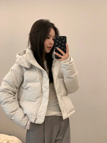 Fitness dew Ženska jakna s puhom od patke, četiri komore, kapuljača, kratka duljina, jesensko-zimski stil, casual
