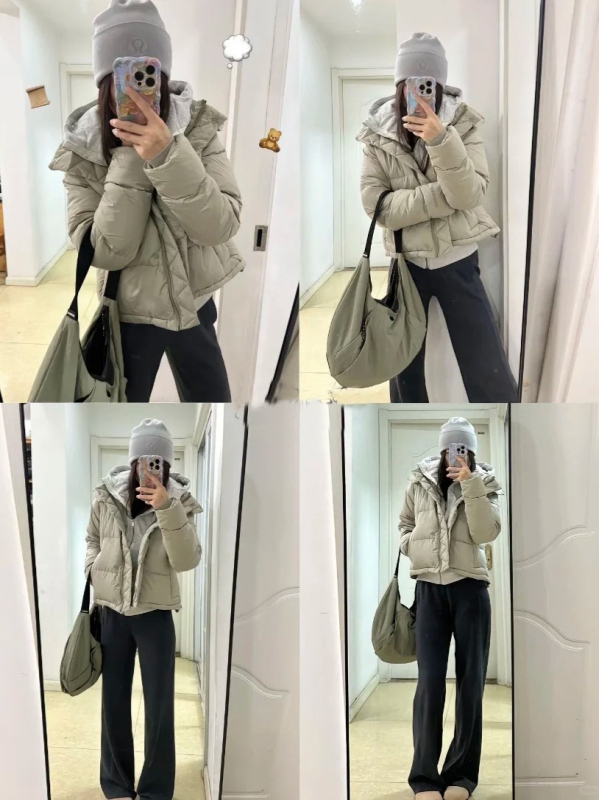 Fitness dew Ženska jakna s puhom od patke, četiri komore, kapuljača, kratka duljina, jesensko-zimski stil, casual