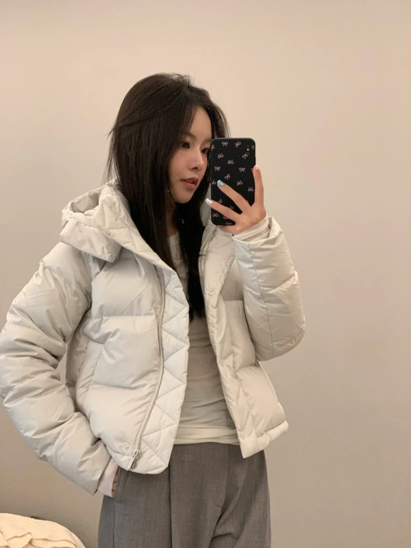 Fitness dew Ženska jakna s puhom od patke, četiri komore, kapuljača, kratka duljina, jesensko-zimski stil, casual