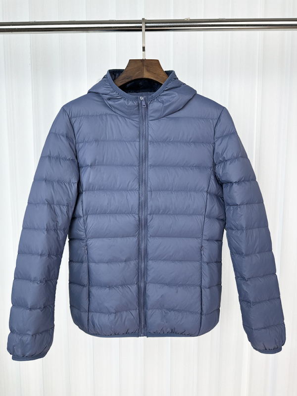 Γυναικείο ελαφρύ πουπουλένιο μπουφάν με κουκούλα, ελεύθερη γραμμή, κοντό μήκος, φερμουάρ, Χειμώνας 2025