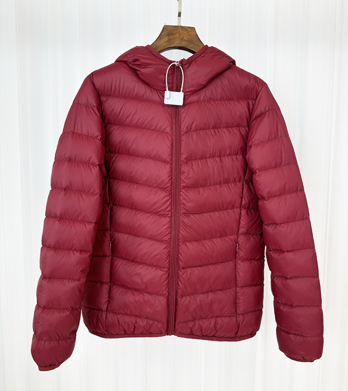 Γυναικείο ελαφρύ πουπουλένιο μπουφάν με κουκούλα, ελεύθερη γραμμή, κοντό μήκος, φερμουάρ, Χειμώνας 2025