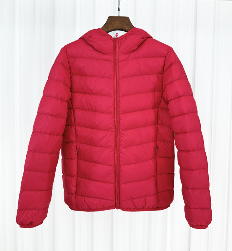 Γυναικείο ελαφρύ πουπουλένιο μπουφάν με κουκούλα, ελεύθερη γραμμή, κοντό μήκος, φερμουάρ, Χειμώνας 2025