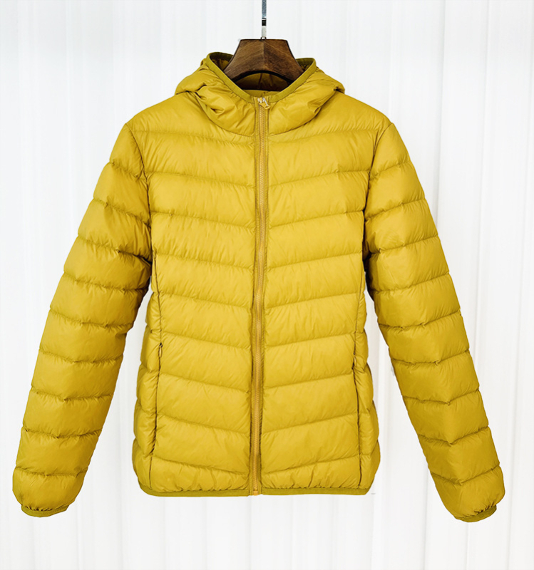 Γυναικείο ελαφρύ πουπουλένιο μπουφάν με κουκούλα, ελεύθερη γραμμή, κοντό μήκος, φερμουάρ, Χειμώνας 2025