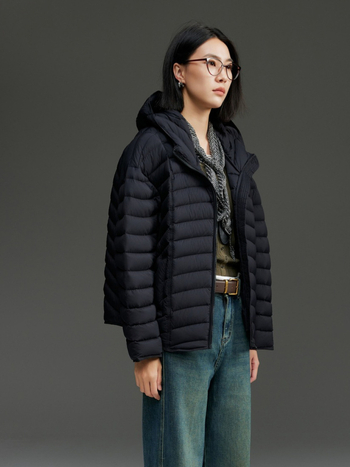 Geacă de iarnă din nylon, cu umplutură de puf de gâscă, glugă, lungime standard, umplere 101–200 g, 90%+ puf, stil urban elegant, iarna 2025