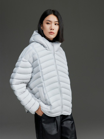 Geacă de iarnă din nylon, cu umplutură de puf de gâscă, glugă, lungime standard, umplere 101–200 g, 90%+ puf, stil urban elegant, iarna 2025