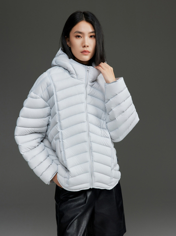 Geacă de iarnă din nylon, cu umplutură de puf de gâscă, glugă, lungime standard, umplere 101–200 g, 90%+ puf, stil urban elegant, iarna 2025