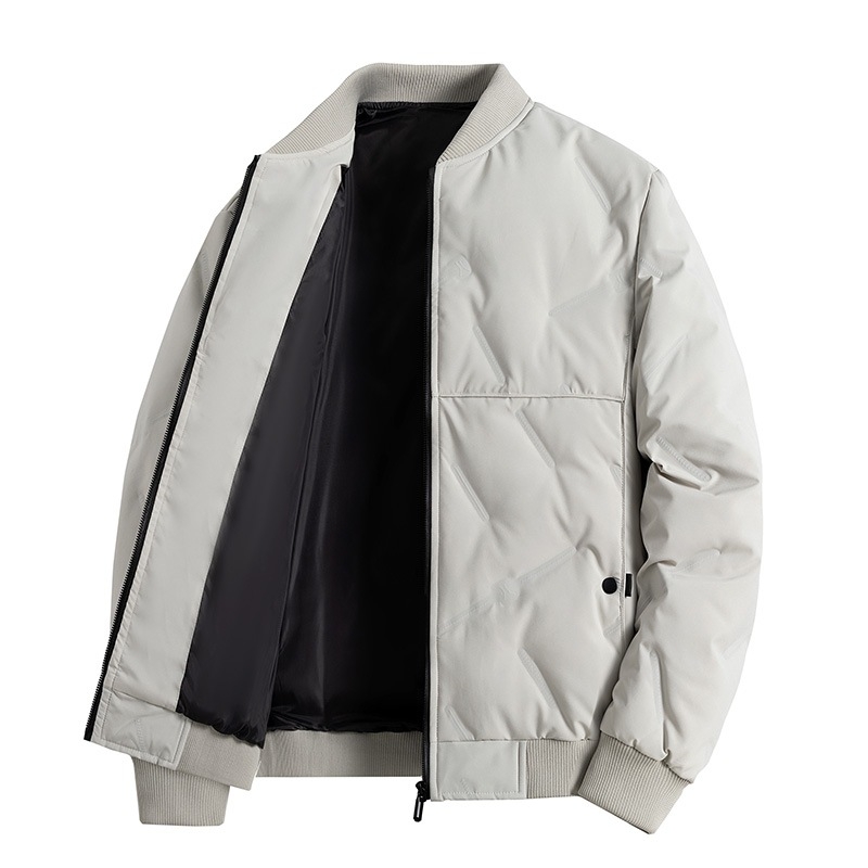 Ανδρικό μπουφάν με πουπουλένιο γέμισμα από πάπια, όρθιος γιακάς, φερμουάρ, κοντό μήκος, κατάλληλο για -20°C έως -5°C.